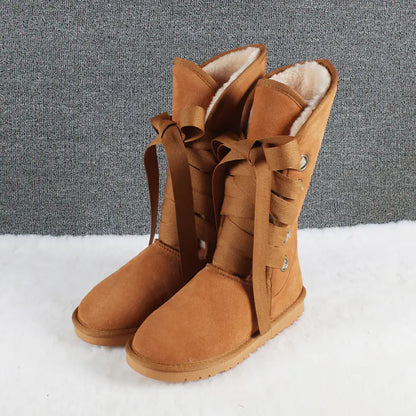Winter High-Top Snow Boots with Bow Tie Design