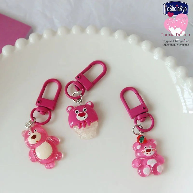 Cute Cartoon Strawberry Bear Keychain for Gifts