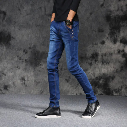 Men's Slim Fit Stretch Denim Pants for Autumn/Winter