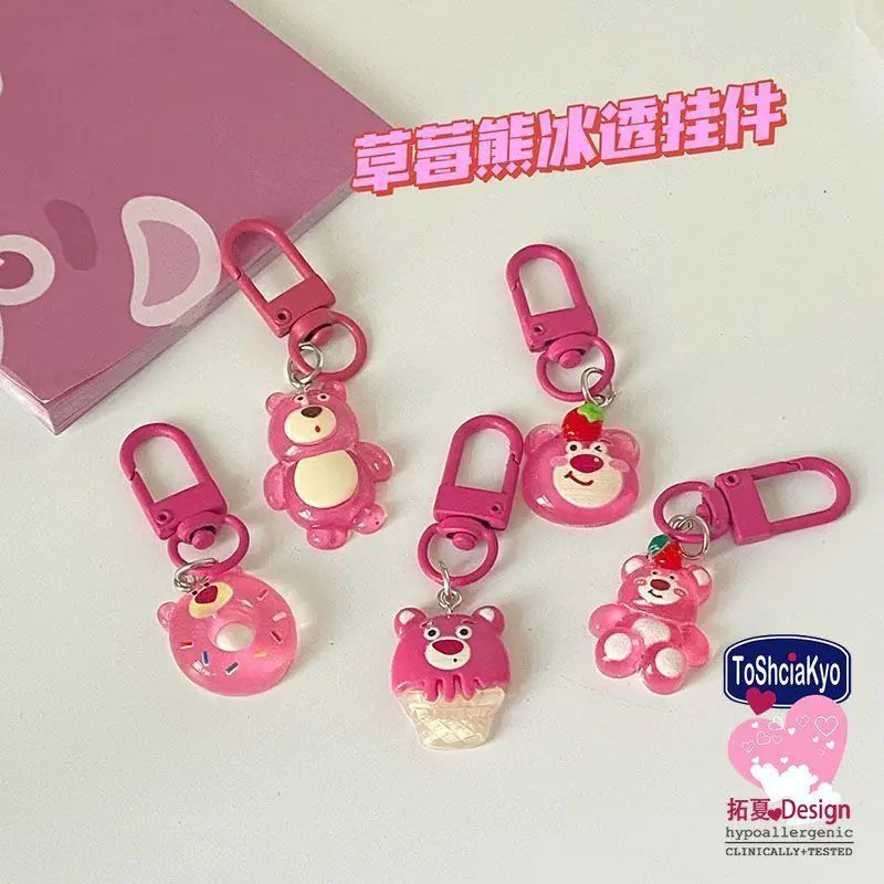 Cute Cartoon Strawberry Bear Keychain for Gifts