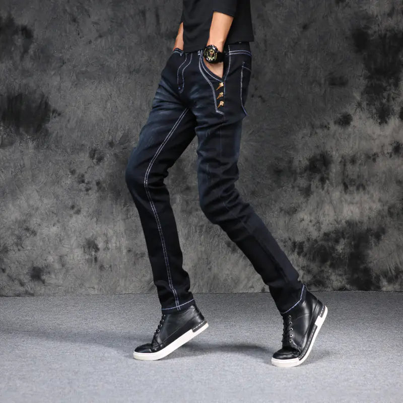 Men's Slim Fit Stretch Denim Pants for Autumn/Winter