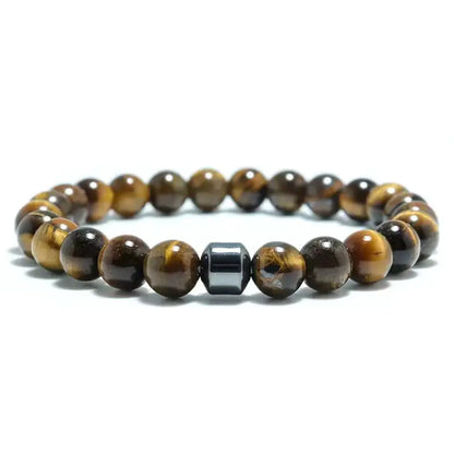 Men's 8mm Natural Stone Beaded Bracelet (Tiger Eye, Lava)