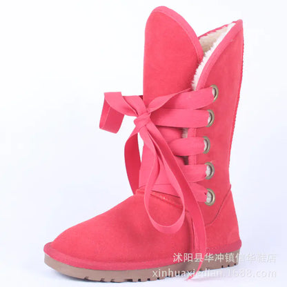 Winter High-Top Snow Boots with Bow Tie Design